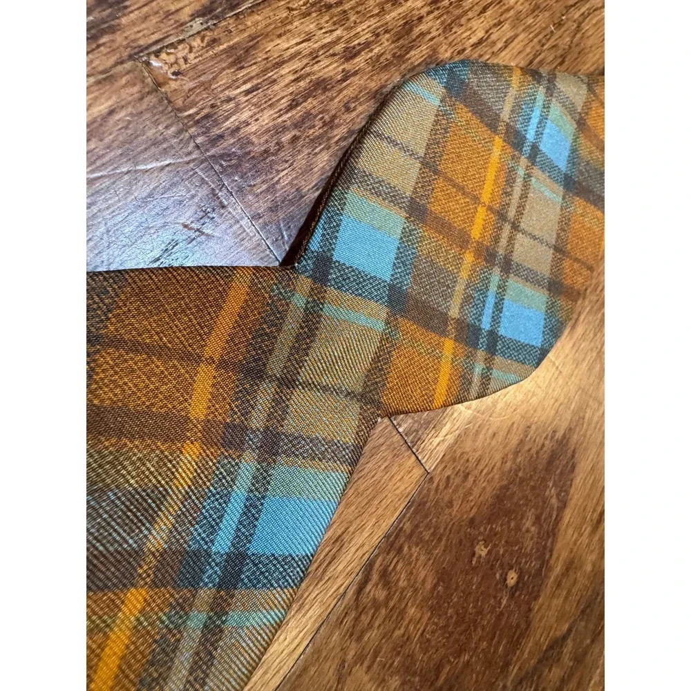 Carrot & Gibbs Handmade Pure Silk Bow Tie Brown Blue Plaid Adjustable Button Men